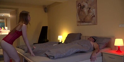 Old Man Wants To Sleep, But His teen 18+ Girlfriend Want