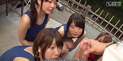 Japanese schoolgirls 18+ in swimsuits CFNM handjob harem