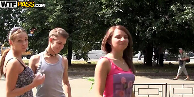 Grace and Madelyn in Outdoor Threesome with a Guy