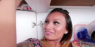 Tattooed Babe Fucked Hardcore In The Kitchen With Natalia Mendez
