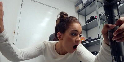 Horny brunette chick is fucking with that gifted IT guy