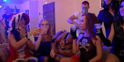 Slutty girls in sexy costumes have sex