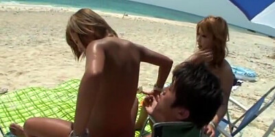 Nao Tachibana and sexy Asian friend in sex on the beach