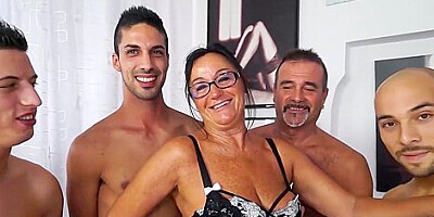 Italian Orgy Features Brunette Mature Amateur Fucked By Fou