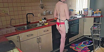 Cinematic Film In Which The Husband Films His Wife Undressed In The Kitchen Behind The