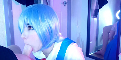 Rei Ayanami First Time Fucks Rough With Her Big Oiled Ass Makes Stepdad Cum Loads Over Cute Face