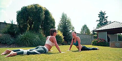 Busty Beauty Peels Off Gorgeous Lovers Tight Yoga Pants And Eats Her Pussy