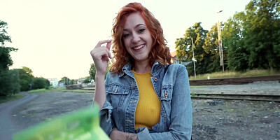 Sexy Redhead Waitress Sucks Cock And Gets Fucked Doggystyle Outside In Public