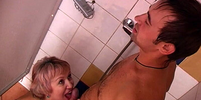Sexy Grandma Shower Having Fun With Young Cock