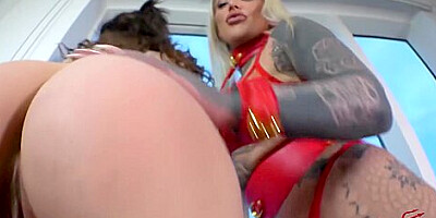 Kinky Pov Tattooed Big Tits Lesbians In High Heels And Leash Spanking And Teasing