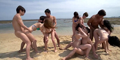 Sultry summer night outdoor group drill featuring servant Asian sluts in heat - a super-naughty JAV HD porn scene!