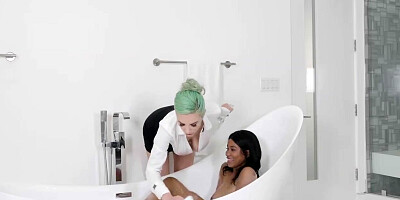 Green-haired Milf With Big Tits Pleasuring Black Chick