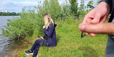 Man Flashes Cock In Public And Cumshot Near Beautiful Blonde Girl She Look How His Jerkoff Hard Dick And Cum On Her Body