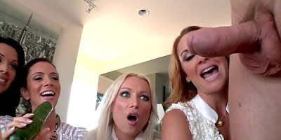 Jordan Ash gets caressed by clothed women