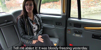 Lucky cab driver picks up a busty slut who needs a ride