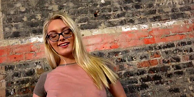 Nerdy girl strips naked and gives a POV blowjob to a BWC