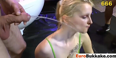 Naughty Guys Pissing On Blonde Girl