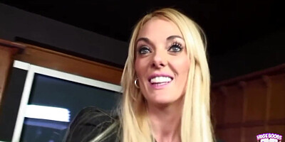 The Ravishing Blonde In Stockings Expects To Receive Two Big Cocks In A Threesome