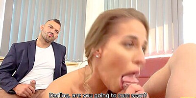 Girl With Small Tits Is Penetrated While Boyfriend Rubs His Cock