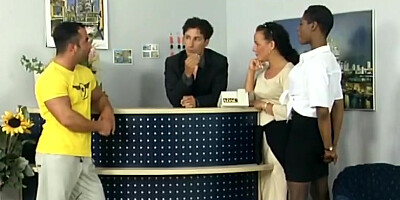 Gorgeous African maid and brunette friend attend tourist