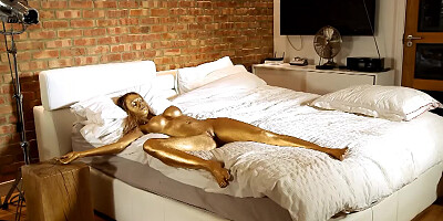 Gold painted big-titted cutie Erica Fontes screwed and jizz bombed