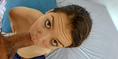 Doe Eyes Petite Colombian Tries Big Cock In her Throat And Tight Ass Anal Riding