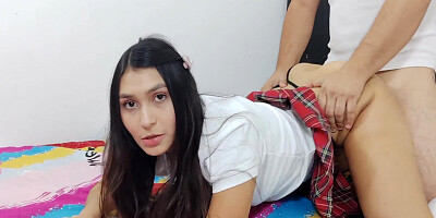 My Stepfather Stops Me And Doesnt Let Me Go To School He Puts Me On The Bed And Fucks Me Until My Pussy Is Full Of Semen!!