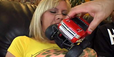 Tara Lynn Foxx playing with different toys