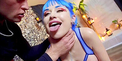 Naughty Blue-haired Nymph Jewelz Has Fun With Baldhe - Zac Wild And Jewelz Blu