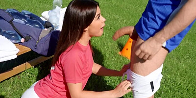 Horny minx squirts during outdoor anal sex with soccer coach