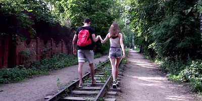 Cock moves backwards and forwards in skinny's pussy