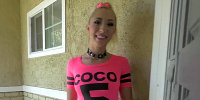 Dominated sub slut takes a cumshot on her eyelids