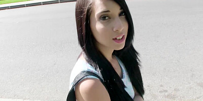 Outdoor blowjob and fucking act with amateur brunette lassie