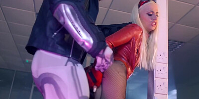 Amazing blonde chick is being fucked by that masked man