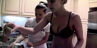 Cindy Hope and Sandy are cooking in the kitchen