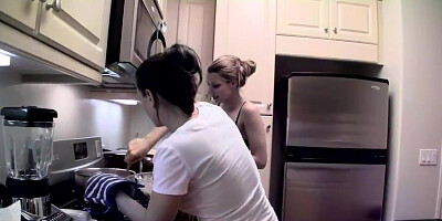 Cindy Hope and Sandy are cooking in the kitchen