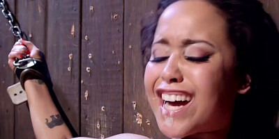 Dark Hair In Stocks Made To Ride Sybian With Mia Austin