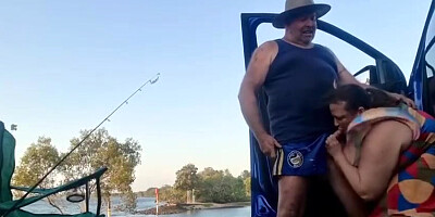 Bbw Milf Blows Him By The River