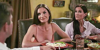 Silvia Saige In Horny Milf And Her Hot Wife Sneak Under The Table To Suck Their Stepson