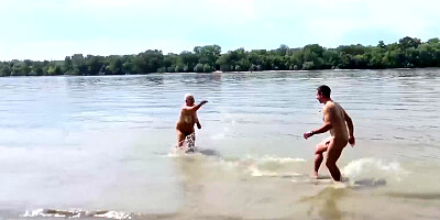 Bbw Step mom loves stepson on public beach