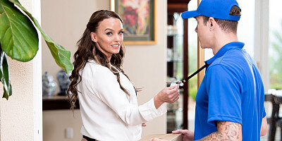 Busty MILF teases stepson and gets fucked from behind