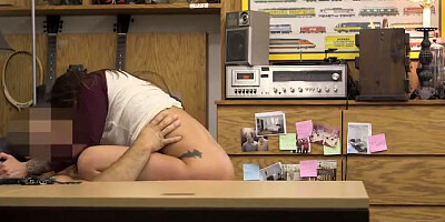 Pretty Brunette Felicity Feline Riding In Pawn Shop