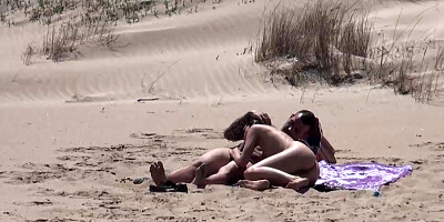 Beach Dogging! Ainara fucks a and a couple join the fun