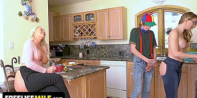 Step Son Spikey Dee Gets His Big Fat Cock Jerked & Sucked By Big Titted Step Moms