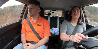 Driving curvy babe fucked by tutor outdoor in public sex