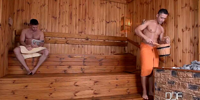 British Bombshell Throated and stuffed in Sauna