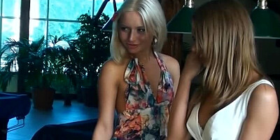 Skinny women are filmed making a picnic together and licking