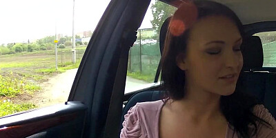 Joyful Euro brunette rewards kind driver with blowjob