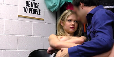Blonde cutie is manhandled and fucked by a security officer