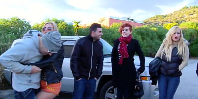 Natural titted Russian stripping in public